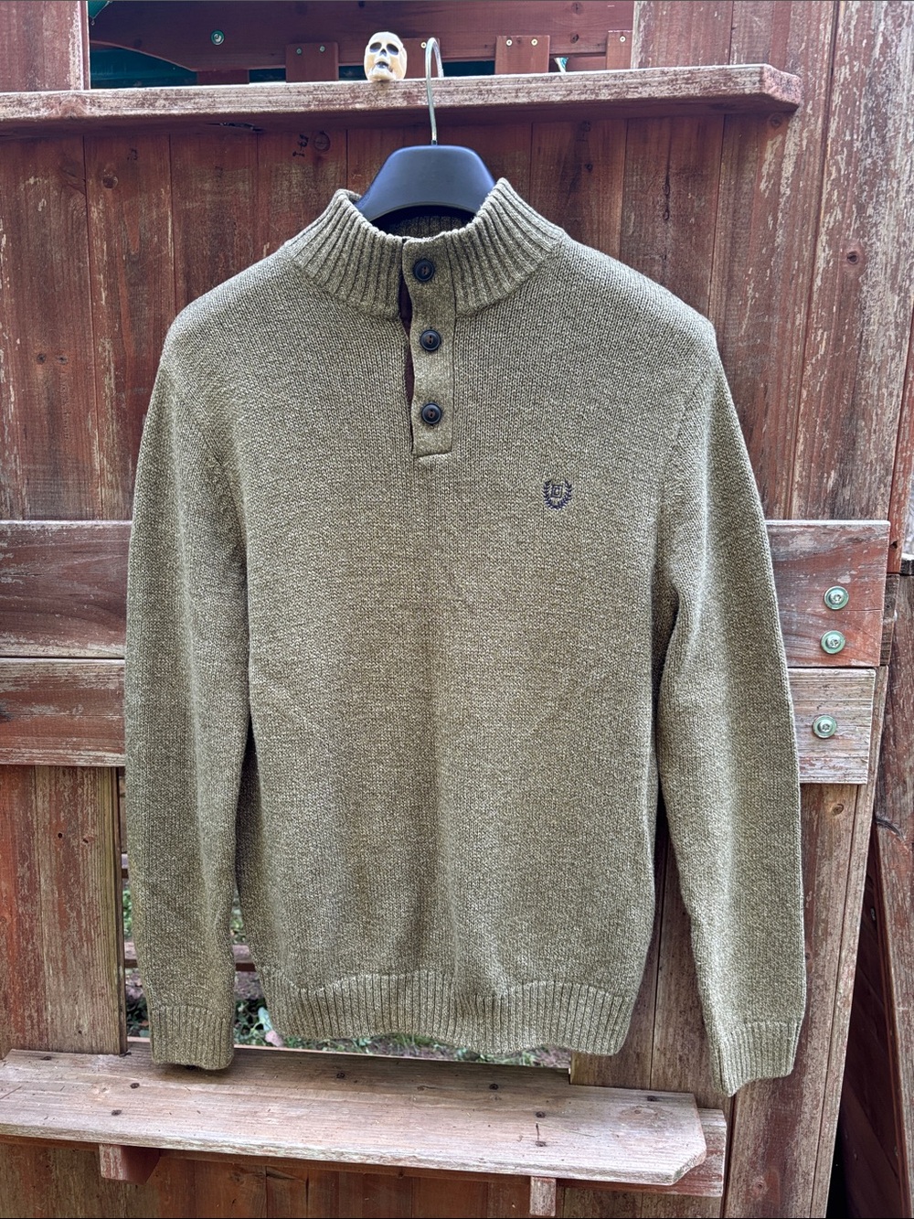 Chaps Olive Green Turtleneck Quarter-Button Sweater